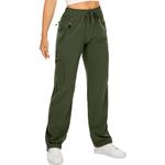 mosingle Women's Walking Trousers Cargo Pants Quick Dry UPF 50 Travel Golf Pants Lightweight Camping Work Pants Zipper Pockets #6608-Army Green-L