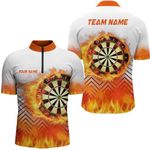 Generic White Orange Fire Flame Darts Quarter Zip Shirt Custom Darts Shirt for Men Dart Jerseys Short Sleeve Multi-Size