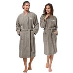 AW BRIDAL Cotton Robes for Couple Grey Embroidery Terry Bathrobes Unisex Mr and Mrs Hotel Robes Warm Long Lightgown