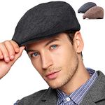 LADYBRO Black+Brown Wool Ivy Cap - 2Pack Men Hat Newsboy Cap Driving Cap Tweed Flat Hat