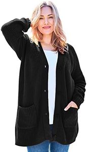 Woman Within Women's Plus Size Button-Front Shaker Cardigan - 1X, Black