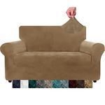 XINEAGE 1 Piece Velvet Couch Covers for 2 Cushion Couch High Stretch Loveseat Slipcover for Pets Dogs Anti Slip Love Seat Sofa Slipcover Furniture Protector (2 Seater, Camel)