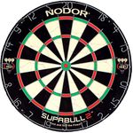 Nodor SupaBull2 Bristle Dartboard Equipped with Easy-Turn Steel Numbers for Beginning or Recreational Players, Black