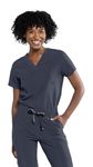 Tasha + Me Women's Medical Scrub Chest Pocket Shirts - Modern Slim-Fit & V-Neck Style Top (Pewter Grey)