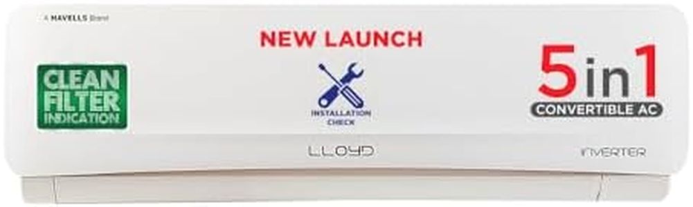 Lloyd 2.0 Ton 5 Star Inverter Split AC (5 in 1 Convertible, Copper, Anti-Viral + PM 2.5 Filter, 2023 Model, White with Golden Deco Strip, GLS24I5FWGEV)