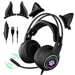 JYPS Cute Gaming Headset with Microphone for Laptop/PC /PS4 /PS5 /Xbox/Nintendo Switch, 3.5mm Wired USB Headset with Cat Ears and RGB Lights for Kids/Boys/Girls/Adults/Women (black)