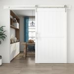 48in x 84in White Sliding Barn Door with 8ft Brushed Nickel Barn Door Hardware Kit Track Kit Included,Easy Assembly Wood Slab with Predrilled Holes,Water-Proof & Scratch-Resistant PVC Surface