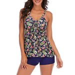 Durio Two Piece Tankini Swimsuit for Women Bathing Suits Woman Modest Swimwear Tummy Control Tankini Tops with Shorts Pineapple Floral X-Large