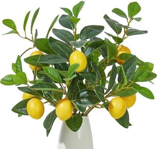 Heleze 3 Pcs Artificial Lemons Tree Branches - Faux Greenery Stems Realistic Lemon Branch with Lifelike Leaves Fake Lemon Plant for Home, Dining Table, Kitchen Decor 18 Inch