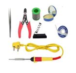 New Skeisy Soldering Iron Kit with Tools, 7-Piece Set Including Wire Stripper, Tweezers, Solder Wire, Past, Wire Cutter Yellow Power Cord
