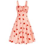 Belle Poque Summer Sleeveless Sweetheart Ruched A-Line Cocktail Prom Tea Party Midi Dress for Women Strawberry 380-01 XXL