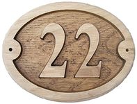 NUMBER 22 OVAL NATURAL OAK WOODEN HOUSE DOOR NUMBER 8" x 6" DEEPLY EMBOSSED ENGRAVED NATURAL WOOD SURFACE SIGN PLAQUE HOUSE WARMING GIFT (200 x 150mm) No. 22 TWENTY TWO ROUND