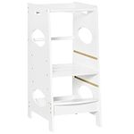 HOMCOM Toddler Step Stool Kids Adjustable Standing Tower with Safety Rail for Kitchen Counter White