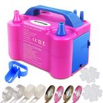 Electric Balloon Pump, Portable Dual Nozzle Blower Pump/Inflator, ETL Approved, with Balloons, Tying Tool, Flower Clips, Tape Strip, Colored Ribbon