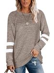 Famulily Women's Long Sleeve Pullover Lightweight Sweatshirt Colorblock Loose Crew Neck Blouse(Khaki,L)