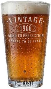 Spotted Dog Company Vintage 1966 Etched 16oz Pint Glass – Happy 60th Birthday Gifts for Men Women, Cheers to Turning 60 Year Old Man Decoration Decor, Anniversary Bday Party Favors Supplies, 1.0