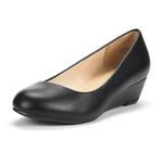 DREAM PAIRS Women's Debbie Black Pu Mid Wedge Heel Pump Shoes Size 11 M US