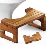 BLUEWEST Foldable Poop Stool, Acacia Wood Toilet Stool for Potty Training, 7 Inch Collapsible Bathroom Stool, Folding Toilet Squatting Stool for Adults with Non-Slip