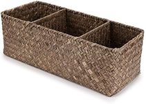 Hipiwe Seagrass Nesting Storage Basket - 3 Compartment Hand-Woven Wicker Toilet Paper Storage Bin Bathroom Organize Basket for Shelves, Kitchen Cabinets, Pantry, Bathroom, Closets Organizer