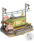 ROWOOD Sakura Journey 3D Puzzle, Wooden Model Kits for Adults to Build, DIY Japanese Classic Sakura Tram Scene Construction Craft Kits, Ideal as Christmas and Birthday Gift