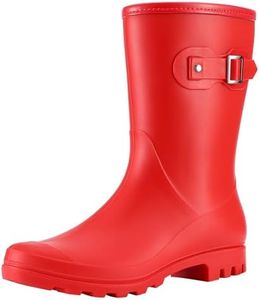 Evshine Women's Mid Calf Rain Boots Waterproof Garden Shoes Matte Red, 40