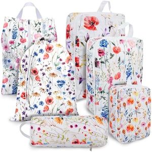 Compression Packing Cubes for Suitcases, 6 Set Travel Luggage Organizer Bags, Lightweight Waterproof Smell Proof Floral Packing Cubes as Travel Accessories for Women