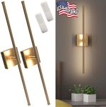 Battery Operated Wall Sconce Set of Two - 15600 mAh Battery with Adjustable Brightness & Tone - 6W Battery Sconces with Remote & Touch Control - Up to 80 Hours - 26.5 in (67 cm) | Gold - 2 Pack