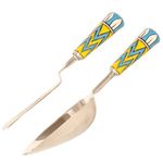 Lazy Gardener Tools for Soil Tilling Stainless Steel Khurpi & Gardening Scoop Stainless Steel with Ceramic Handle for Small Pots (Blue & Yellow_Set of 2)