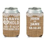 VictoryStore Can and Beverage Coolers: Customizable Rustic ?to Have and to Hold? Wedding Can Coolers - 100pc