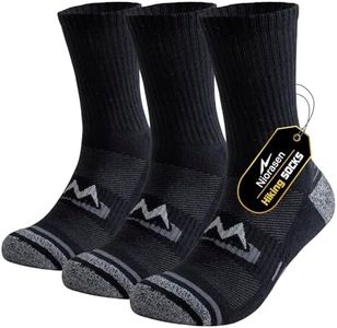 Niorasen Mens Sports Socks, Cushioned Anti Blister Hiking Walking Socks, Breathable Cotton Running Sock, Multi Performance Crew Outdoor Athletic Sock for Trekking Cycling Work 3 Pairs, Black 9-12
