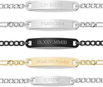 UMAGICBOX Personalized Bar ID Bracelet for men - Custom Engraved Inspirational Words, Dates or Names- Adjustable - Gift Box Included - Elegant Jewelry for Anniversary, Birthday(Men Bracelets)