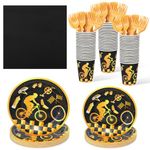 Zubebe 120 Pcs Dirt Bike Birthday Party Supplies for 24 Guests Include 24 Pcs Disposable 7'' and 9'' Paper Bike Birthday Party Plates, Napkins, Cups, Forks for Bike Sports Themed Party Decorations