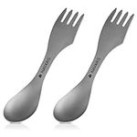 Navaris Titanium Spork Camping Utensils (Set of 2) - 3-in-1 Fork, Spoon, Knife Cutlery Combo - Metal Silverware for Backpacking, Hiking, Outdoors