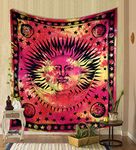 THE ART BOX Sun Moon Hippie Tapestry Wall Hanging Aesthetic Indie Wall Tapestry, Hippie Bohemian Decorative Printed Trippy Tapestry for Bedroom Living Room Home Decor (Red 88x85 Inch)