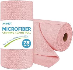 AIDEA Microfiber Cleaning Cloth Roll-75PK, Microfiber Towels for Cars, Commercial Shop Rags, Tear Away Reusable Paper Towels Pink, Lint-Free Cleaning Rags for House, Kitchen, Garage Shop-11.5"×11.5"