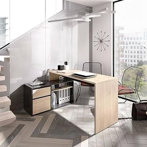 Dmora - Scrivania Gardena, Scrittoio multiposizione da ufficio o cameretta, Tavolo da studio angolare multiuso, 139x92h75 cm, Rovere e Antracite