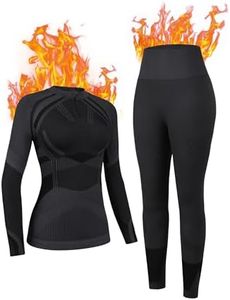 ATTRACO Womens Thermals Top and Bottom Set Warmers Underwear for Women Thermal Underwear for Women Soft Black Large