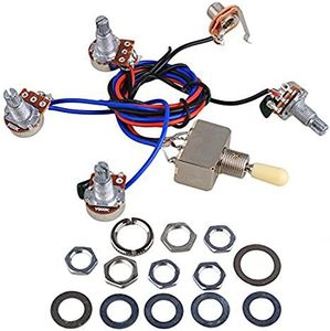LP Wiring Harness Kit Replacement for Dual Humbucker Gibson Les Pual Style Electric Guitar, 2T2V 3 Way Toggle Switch 500K Pots & 1 Jack, Cream Tip