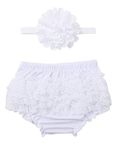 YiZYiF Baby Girls' Soft Cotton Ruffle Diaper Cover Bloomers Frilly Lace Knickers with Flower Headdress Set White 0-3 Months