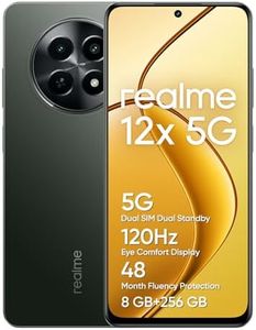 realme 12x 5G Smartphone 8+256 GB, 50MP AI Camera, 5G Dual SIM Dual Standby, TÜV SÜD 48-Month Fluency Protection, 120Hz Eye Comfort Display, 360° NFC, 5000 mAh Battery, Glowing Black