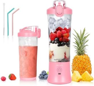 Portable Blender, VKYOZVA Personal Blender for Shakes and Smoothies, 20OZ with 6 Stainless-Steel Sharper Blades, USB Rechargeable Cup Travel Lid 2 Straws And Brush Home Office Pink