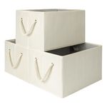 StorageWorks 32L Storage Baskets for Organizing, Foldable Storage Baskets for Shelves, Fabric Storage Bins with Handles, Beige, White & Ivory, 3-Pack