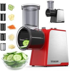 VVAKAM Electric Cheese Grater, 300W DC Motor Rotary Cheese Grater with 5 Different Shapes of Blades, Vegetable Cutter for Potato, Nuts, Kitchen Chopper with Non-slip Suction Base, Red