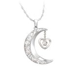 The Bradford Exchange 'Granddaughter, I Love You to The Moon and Back' Silver and Diamond Pendant, Moon Shaped Solitaire Diamond and Engraved Sentiment. Exclusively from