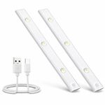 One94Store Pack of 2 Motion Sensor 40cm Under Cabinet LED, 1200mAh Battery, Dimmable USB Rechargeable Closet Lamp, Wireless Stick-On for Wardrobe, Kitchen, Stairs (Warm White)