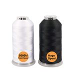 New brothreads -32 Options- Various Assorted Color Packs of Polyester Embroidery Machine Thread Huge Spool 5000M for All Embroidery Machines - 1Black+1White