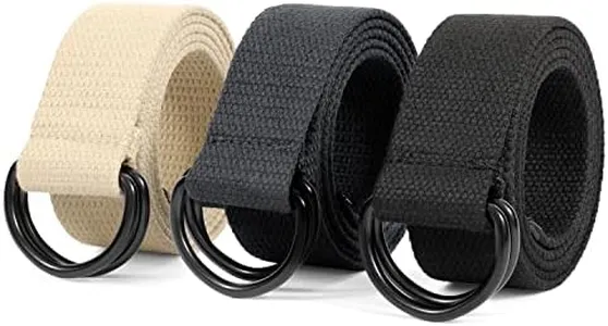 JASGOOD Mens Black Canvas Belt with Black D-ring 1 1/2" Wide Solid Color Extra Long Webbing Belt 3 Pack(Black/Gray/Khaki,Fit Waist Size 28-32 inch)