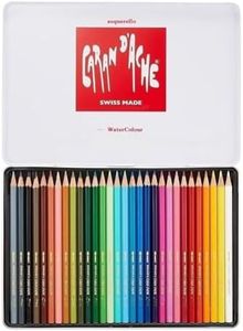 Caran D'ache Swisscolor Lot de 30 crayons aquarellables en boîte en métal et 2 cartes
