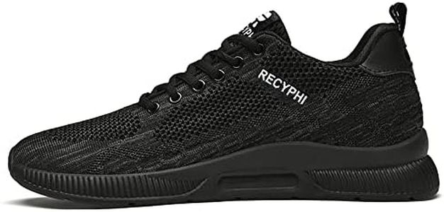 Recyphi Men's Invisible Height Increasing Elevator Shoes Lightweight Sport Shoes Height-Boosting Fashion Sneakers 2.4'' Taller, All-black, 9.5