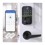 Keypad Door Lock with Handle Set: Fingerprint Deadbolt Smart Lock with 2 Levers - APP Controlled Keyless Entry Door Lock - Waterproof Smart Locks for Front Door - Electronic Door Lock with Code